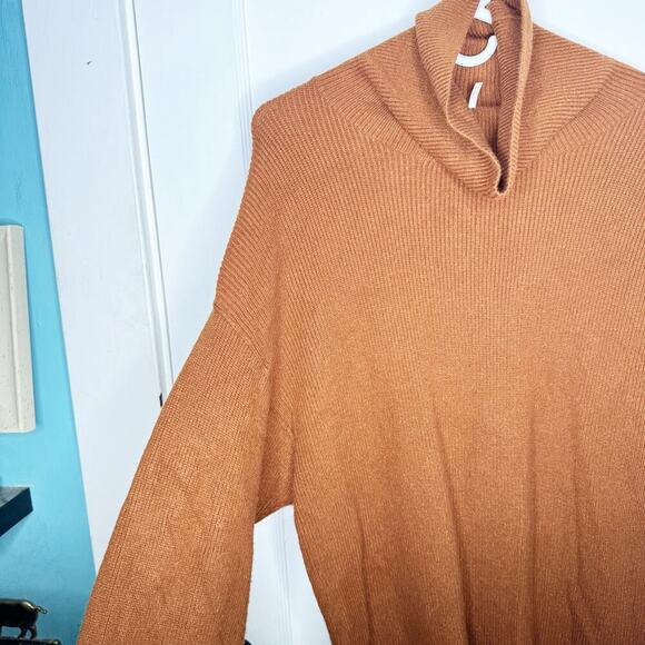 Free People Softly Structured Ribbed Tunic Turtleneck Sweater Slouchy Brown XS - Picture 12 of 14